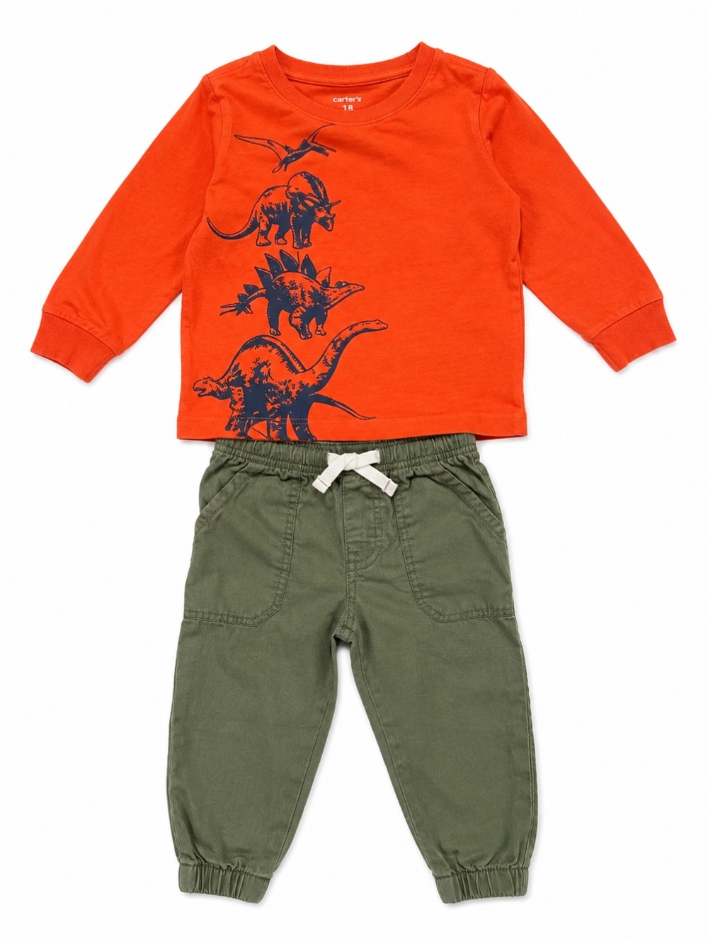 Carter's Baby Boy 18M Dinosaur Shirt Olive Jogger Pants 2 Piece Outfit Set